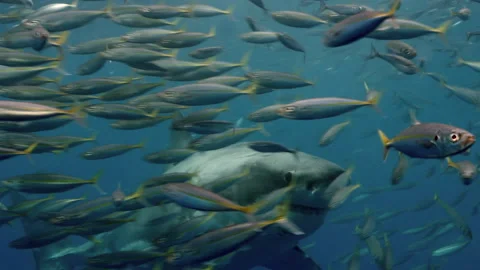 Slow motion Close-up of a great white shark underwater Guadeloupe. 库存影片 151679437