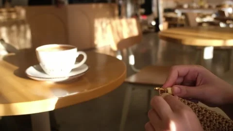 Slow Motion Close-Up of Hands Knitting 스톡 동영상 296022229