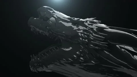 Slow motion Close up Head Black Dragon Destruction falling rock debris on bla Vídeos de archivo 139967954