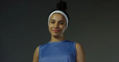 Slow Motion Close Up Holding BasketBall Towards Camera And Smiling At Camera  Stock Footage 112774861