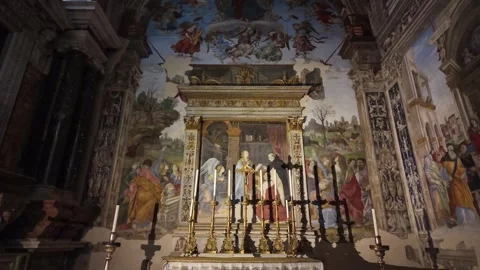 Slow Motion Close Up Of Painted Walls In Carafa Chapel Rome Vídeos de archivo 329712988