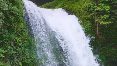 Slow motion close up of powerful waterfall stream pouring down 動画素材 341806415