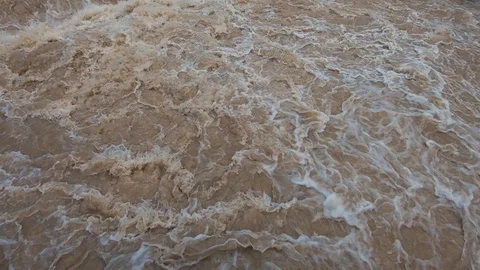 Slow motion close up raging chaotic water flowing in river Stock Footage 122205500