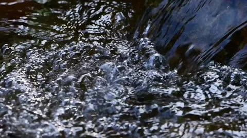 Slow Motion Close Up of Rushing Water in a Mountain Stream Stock Footage 341367134
