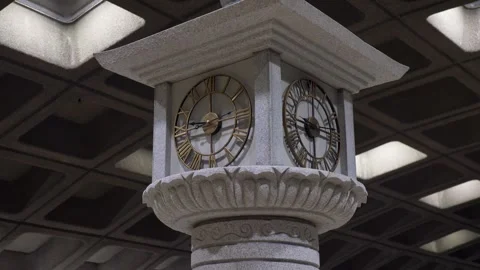 Slow motion close up of sanctuary clock on stone pillar tower ticking while Stock Footage 331920509