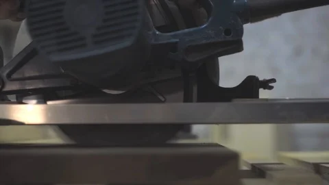 Slow Motion: A close-up of a sewing circle that cuts the board. Stock Footage 102784917
