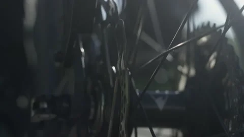 Slow motion close up shot of a bicycle wheel Stock Footage 132708238