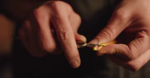 Slow motion close up shot of shoe making and devices. Stock Footage 71915003