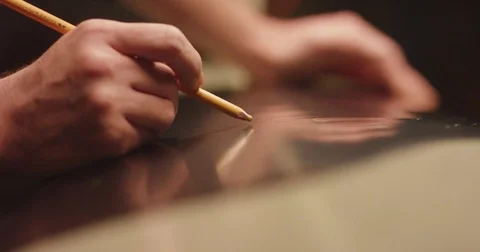 Slow motion close up shot of shoe making and devices. Stock Footage 71915742
