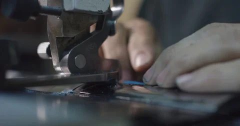 Slow motion close up shot of shoe making and devices. Stock Footage 71919927