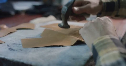 Slow motion close up shot of shoe making by hand. Stock Footage 71933903