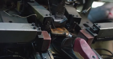 Slow motion close up shot of shoe making by hand. Stock Footage 71966135