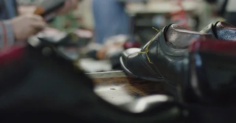 Slow motion close up shot of shoe making by hand. Stock Footage 71972439