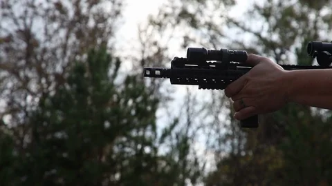 Slow Motion Close Up Of Single Gun Shot Fired From Assault Rifle Stock-Footage 125540772