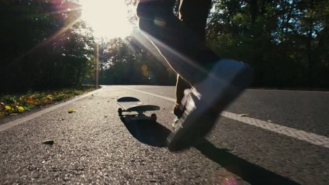 SLOW MOTION: Close-up skateboarding Stock Footage 81212311
