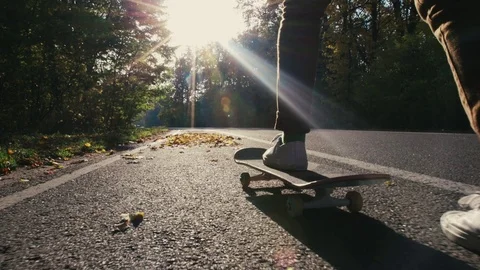 SLOW MOTION: Close-up skateboarding Stock Footage 81212695
