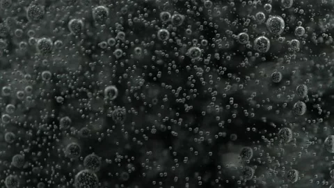 Slow motion close-up small white bubbles in glass of water over black background Stock-Footage 143756701