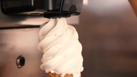 Slow Motion Close up of Soft Serve Ice Cream Stock Footage