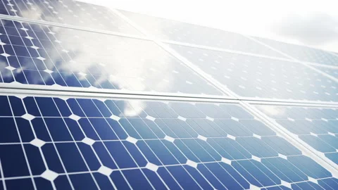 Slow motion Close up solar power energy panels on the roof. 3D animation. Stock Footage 230471981