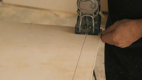 Slow Motion Close Up of Table Saw Cutting Wood on Construction Site Stock Footage 167707817