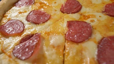 Slow motion close up tasty pizza Stock Footage 121768448