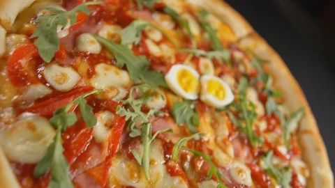Slow motion close up tasty pizza Stock Footage 121769853