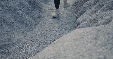 SLOW MOTION, Close up Trail Running in the rock mountain climb up Stock Footage 124355071