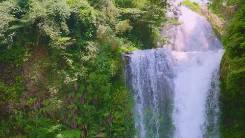 Slow motion close up of two-tiered Jion Falls in green forest 動画素材 341806412