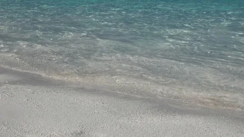 Slow Motion. Close Up View. Ocean Waves Wash the Sandy Shore. Video stock 129548214