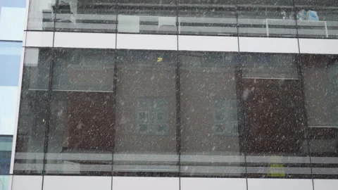 Slow Motion. A close up view of an office building during a snowfall. 스톡 동영상 147231100