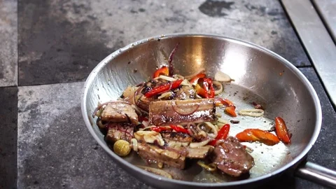 Slow motion close up view on preparation process of delicious pork ribs meat Stock Footage 106812268