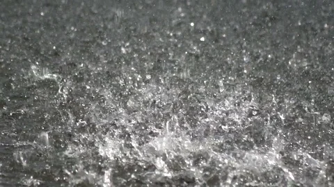 Slow motion, close-up of water drops falling into water surface. Video stock 122777760