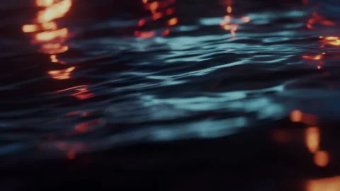 Slow motion close-up of water surface reflecting lights Video stock 248818275