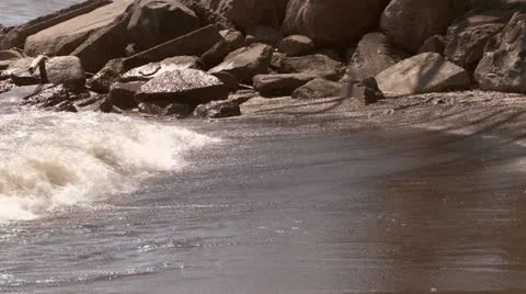 Slow Motion Close Up of Waves Crashing  On Shore Stock Footage 22778425