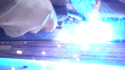 Slow Motion Close up of Welder Stock Footage 64530314