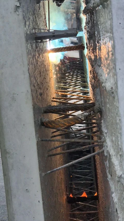 Slow motion close-up of welding a dry connection in precast concrete 4K Vídeos de archivo 330605372