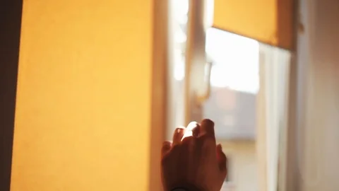 Slow motion close up of a woman's hand raises to the sun playing with the sun in Stock Footage 94235771