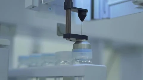 Slow motion close-up of working liquid spectroscopy machine at laboratory Stock Footage 255861896
