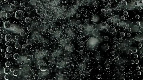 Slow motion closeup abstract water bubbles on black background, macro soda drink Stockbeeldmateriaal 156066442