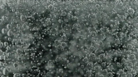Slow motion closeup abstract water bubbles on black background, macro soda drink Video stock 160947868