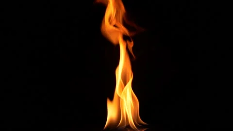Slow motion closeup campfire burn on black background, fire flame design element Stock Footage 148131501