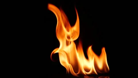 Slow motion closeup campfire burn on black background, fire flame design element Stock Footage 149090261