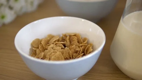 Slow motion closeup falling flakes with dry fruits Stock Footage 88709404