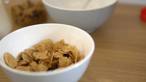 Slow motion closeup falling flakes with dry fruits 動画素材 88709529