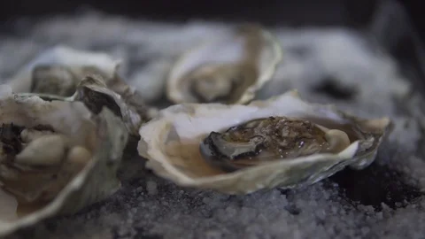 Slow motion closeup fresh open oyster with sause 動画素材 88720454