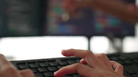 Slow motion closeup hand of back end software developer writing code. Burgeoning Stock Footage 263030255