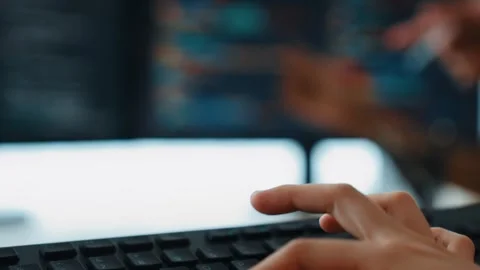 Slow motion closeup hand of back end software developer writing code. Burgeoning Stock Footage 265102035
