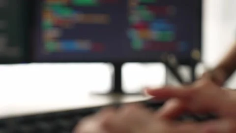 Slow motion closeup hand of back end software developer writing code. Burgeoning Stock Footage 270129514