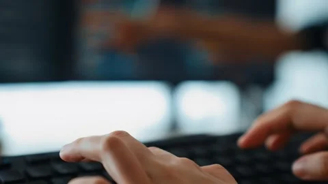 Slow motion closeup hand of back end software developer writing code. Burgeoning Stock Footage 272889033