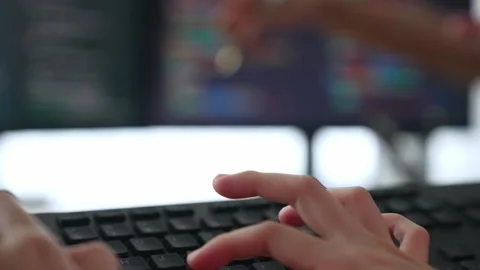 Slow motion closeup hand of back end software developer writing code. Burgeoning Stock Footage 278759665